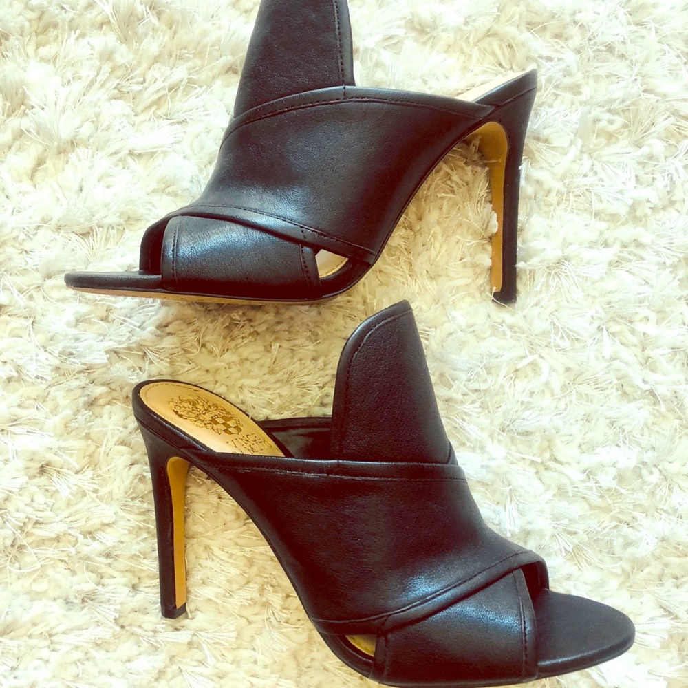 Vince Camuto black leather mules